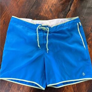 Original Penguin Blue Shorts with Green Trim